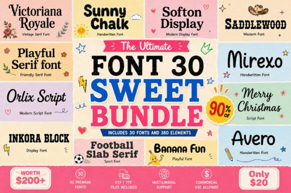 Sweet Mega Bundle: 30 Fonts for Every Design Challenge